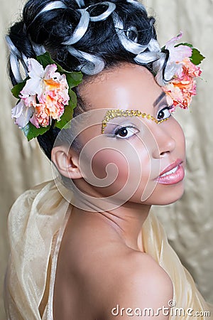 Beautiful young girl with fantasy makeup Stock Photo