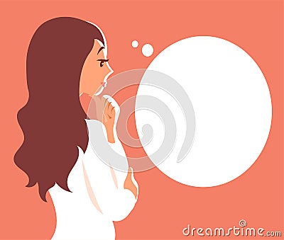 A beautiful young girl is pondering a question or dreaming Vector Illustration