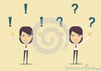 Beautiful young lady thinking with question marks overhead Vector Illustration