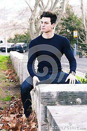 Beautiful young man model autumn / winter Stock Photo