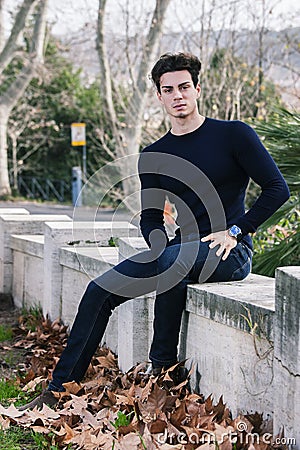 Beautiful young man model autumn / winter Stock Photo
