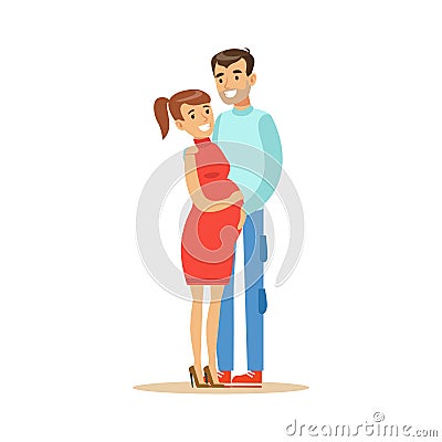 Beautiful young pregnant couple colorful characters vector Illustration Vector Illustration