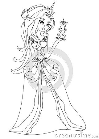 Beautiful young princess holding a big frog Vector Illustration