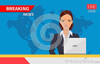 Beautiful young tv newscaster woman Vector Illustration