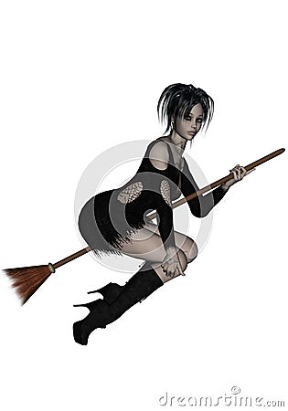 Beautiful young witch flying on her broomstick Stock Photo