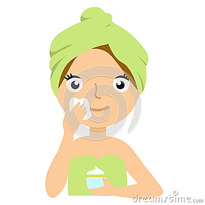 Beautiful Young Woman applying facial Mask. Spa and skin care concept Vector Illustration