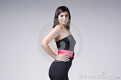 Beautiful young woman in black soiled Stock Photo