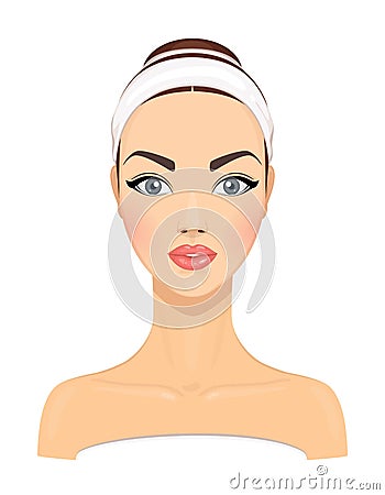 Beautiful young woman with clean fresh skin isolated on white background. Girl avatar. Model for facial beauty treatment. Skin Vector Illustration