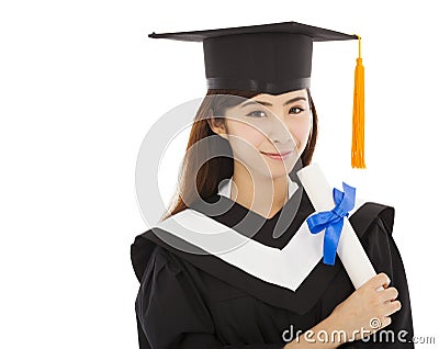 Beautiful young woman college graduation isolated Stock Photo