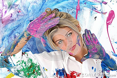 Beautiful Young Woman Covered in Paint Stock Photo