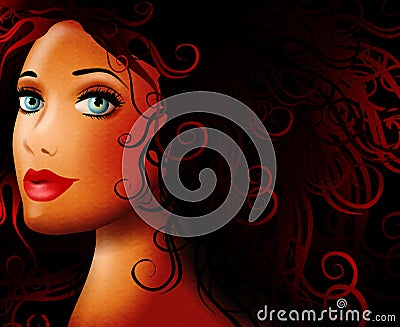 Beautiful Young Woman In Darkness Cartoon Illustration