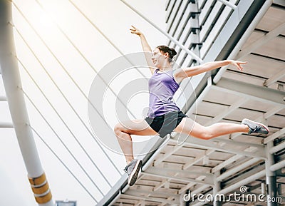 Beautiful young woman exercising, floating free floating beautifully.Healthy Fitness Concept. Stock Photo