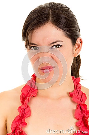 Beautiful young woman expressing disgust Stock Photo