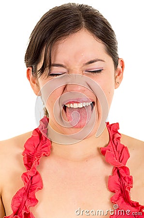 Beautiful young woman expressing disgust Stock Photo