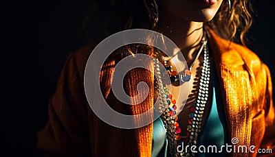 Beautiful young woman exudes elegance and sensuality in glamourous jewelry generated by AI Stock Photo