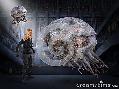 Science Fiction Fantasy, Alien Battle Stock Photo