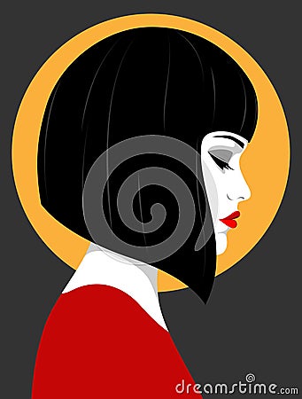 Beautiful young woman with French bob hairstyle, profile Vector Illustration