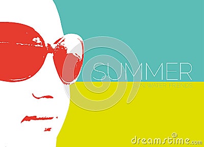 Beautiful young woman with glasses summer background Vector Illustration