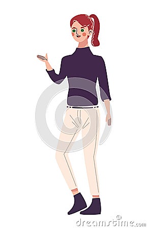 beautiful young woman happy talking character Vector Illustration