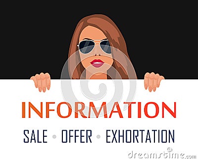 Beautiful Young Woman Holding a Paper Banner Vector Illustration