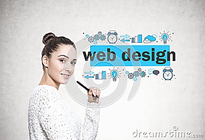 Beautiful young woman with a marker, web design Stock Photo