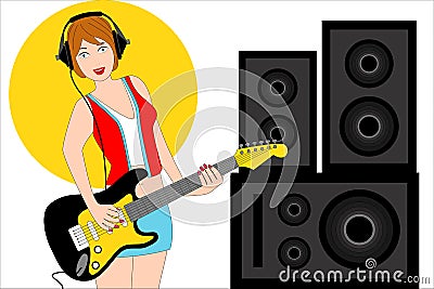 Beautiful woman musician playing guitar. Vector illustration Vector Illustration