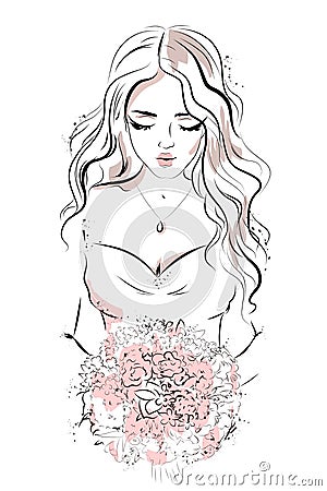 Beautiful young woman portrait. Hand drawn fashion woman. Sketch. Vector illustration. Vector Illustration