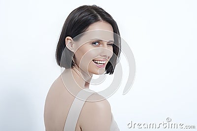 Beautiful young woman posing in dress Stock Photo