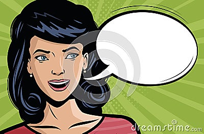 Beautiful young woman says. Vector illustration in style comic pop art Vector Illustration