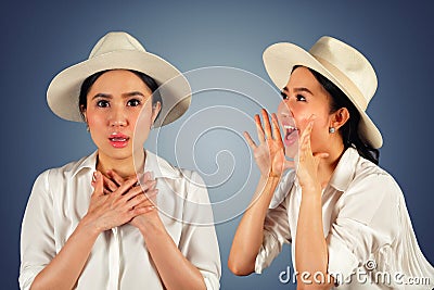 Beautiful young woman shouting and feeling surprised Stock Photo