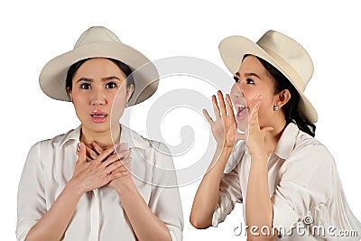 Beautiful young woman shouting and feeling surprised Stock Photo