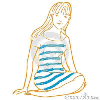 Beautiful young woman sitting on her lap Vector Illustration