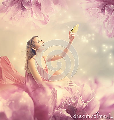 Beautiful young woman with small butterfly Stock Photo