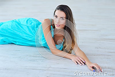 Beautiful young woman with trendy ombre hair Stock Photo