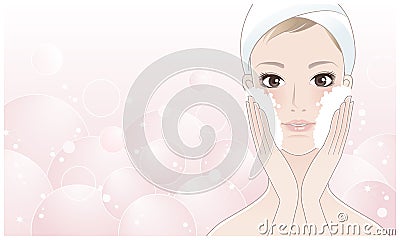 Beautiful young woman washing her face Vector Illustration