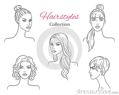 Beautiful young women with fashion trendy hairstyles. vector sketch illustration. Vector Illustration