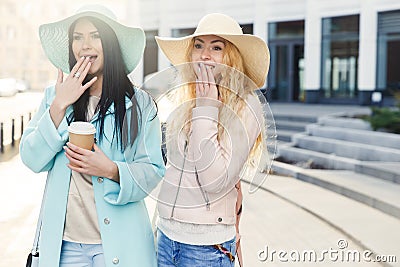 Beautiful young women in hats Stock Photo