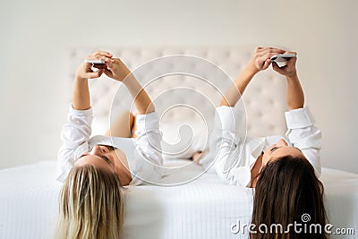 Beautiful young women spending fun times together Stock Photo