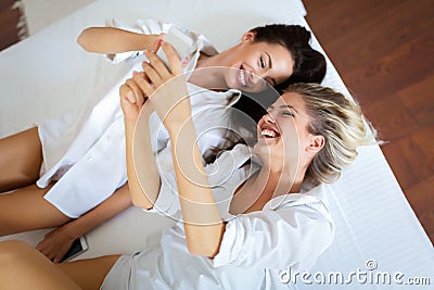 Beautiful young women spending fun times together Stock Photo