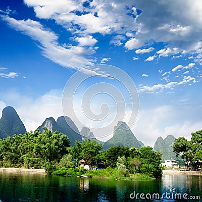 Beautiful Yu Long river Karst mountain landscape Stock Photo