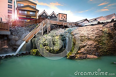 Yubatake Hotspring at Kusatsu Onsen in Gunma ,Japan Stock Photo