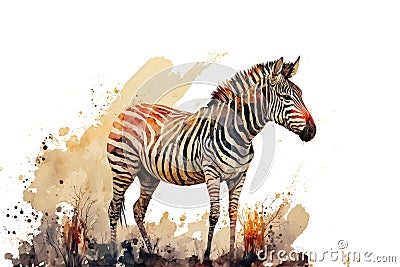 Beautiful zebra in the African savanna, watercolor illustration generated by AI Cartoon Illustration