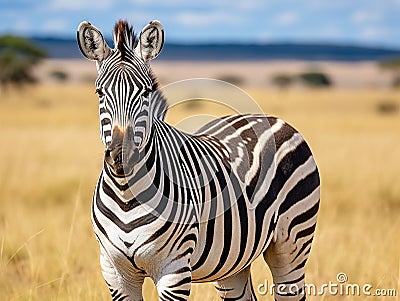 A beautiful zebra in the vast savannah grassland of Ol Pejeta Conservancy Cartoon Illustration
