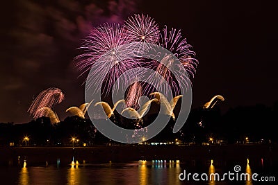 Beautifull colored fireworks in Zagreb, Croatia, at night Stock Photo