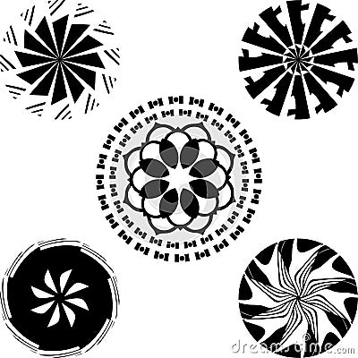 Beautifull monochrome black and white set of floral leaves and abstract Floral art, isolated Vector Illustration