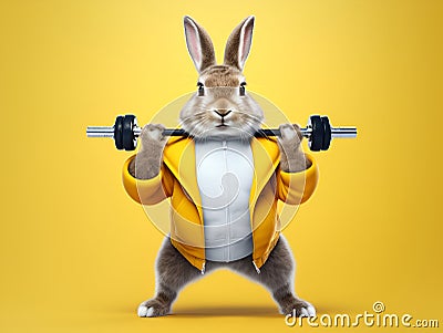 beautifull rabbit with clothes of gym and fitness workout Stock Photo