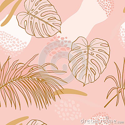 Beautifull tropical leaves branch seamless pattern design. Tropical leaves, monstera leaf seamless floral pattern background. Vector Illustration