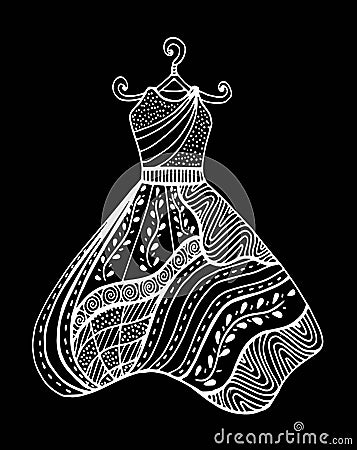 Beautifull vintage dress. Black and white vector for coloring Vector Illustration