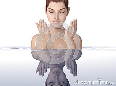 Beautifull woman in water with ripples Stock Photo