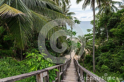 Beautifull of Wooden bridge at Nai Thon beach Stock Photo